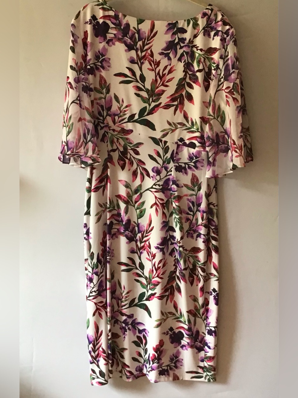 378 connected apparel Ivory Midi Dress with Purple & Green Floral Print - Picture 2 of 7